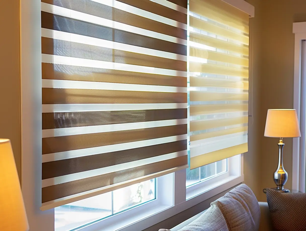Two different zebra blind options side by side.