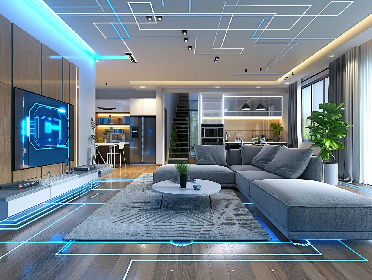 Living room with technological implications.