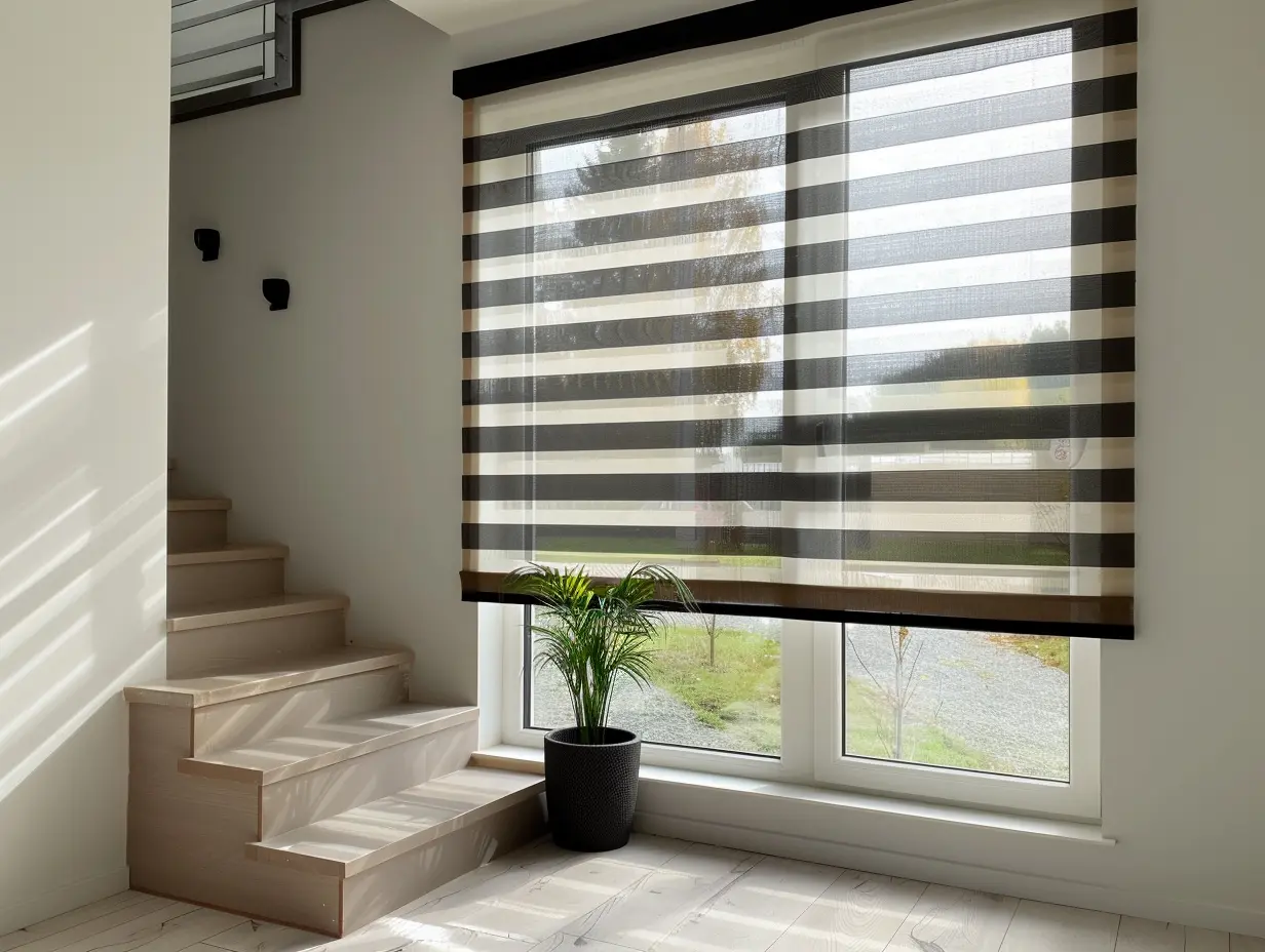 Living room with Speedy Blinds product.