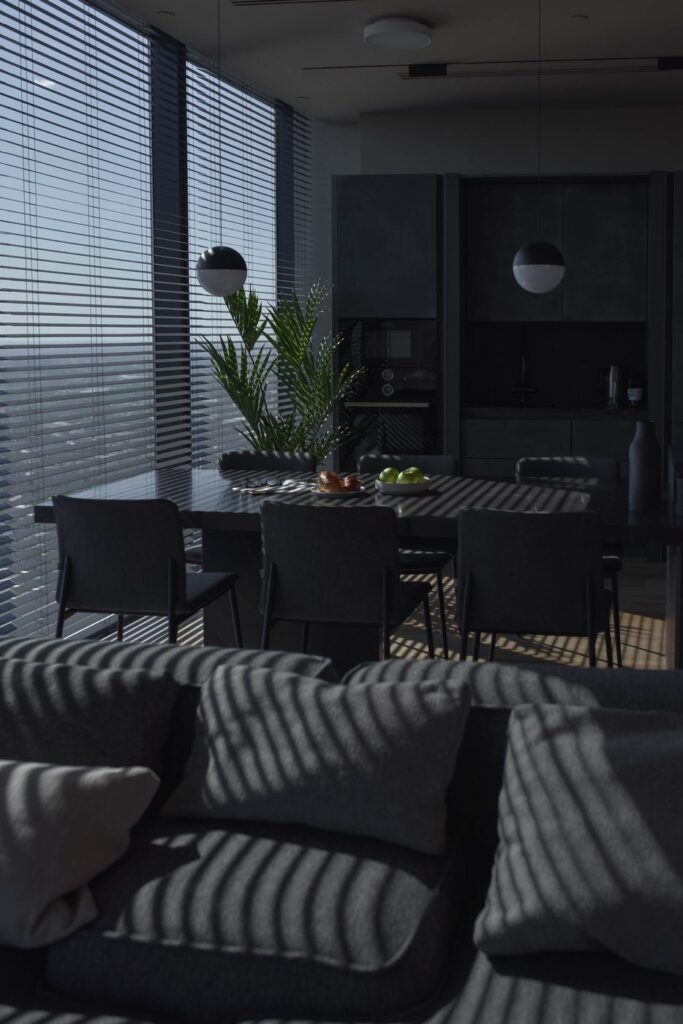 Sunlit modern interior with window blinds